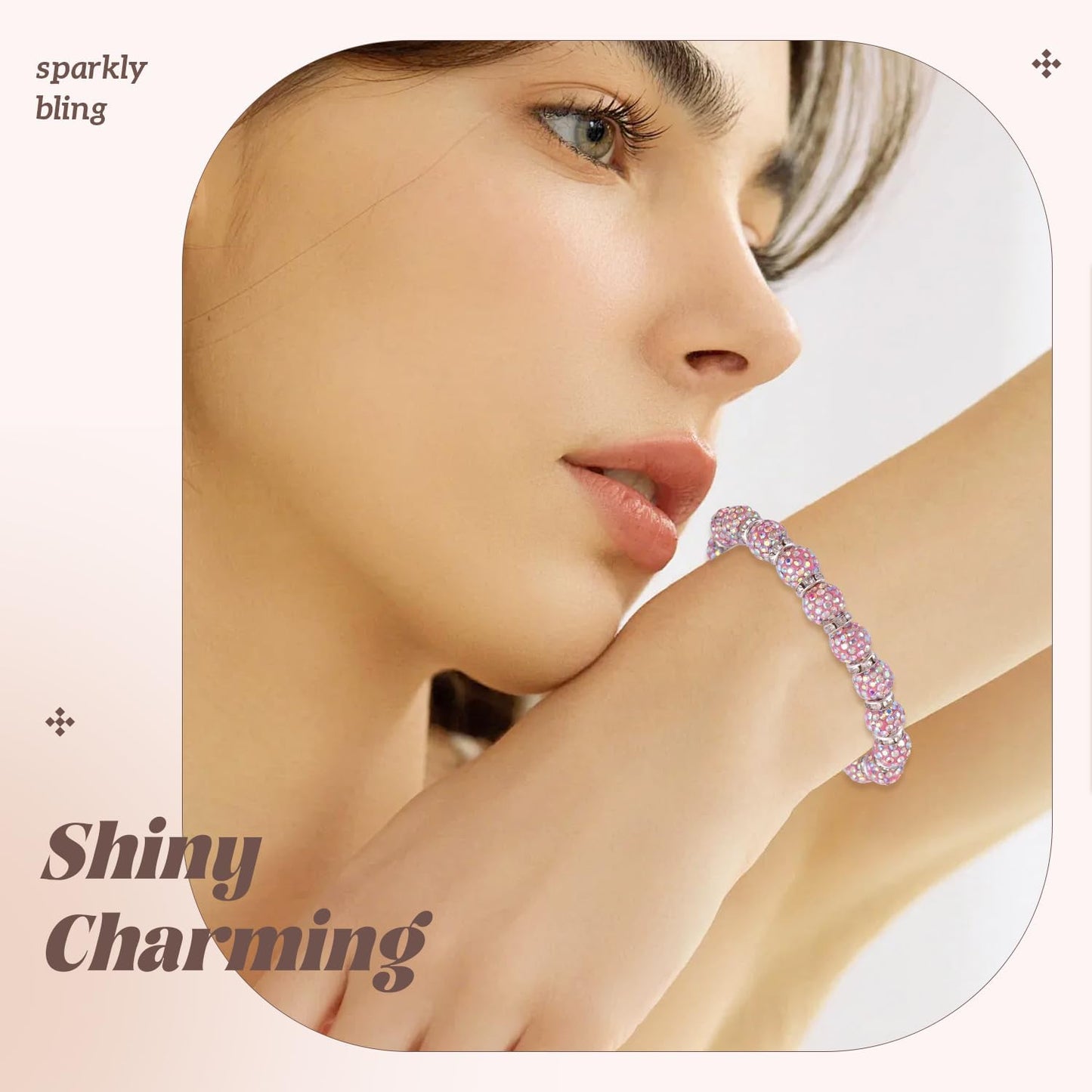 200pcs 10mm Rhinestone Beads for Jewelry Making, Pink AB Shiny Round Disco Ball Beads Bulk, Sparkle Crystal Clay Christmas for Bracelet Baseball Necklace Earring Crafting and DIY