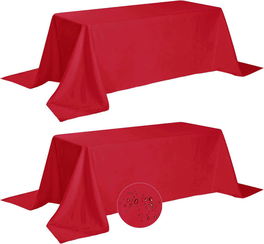 Fokitut 2 Pack Waterproof Rectangle Tablecloth, 90x132 Inch,Stain Resistant and Wrinkle Polyester Table Cloth, Fabric Table Cover for Kitchen Dining, Wedding, Party, Holiday Dinner-Red