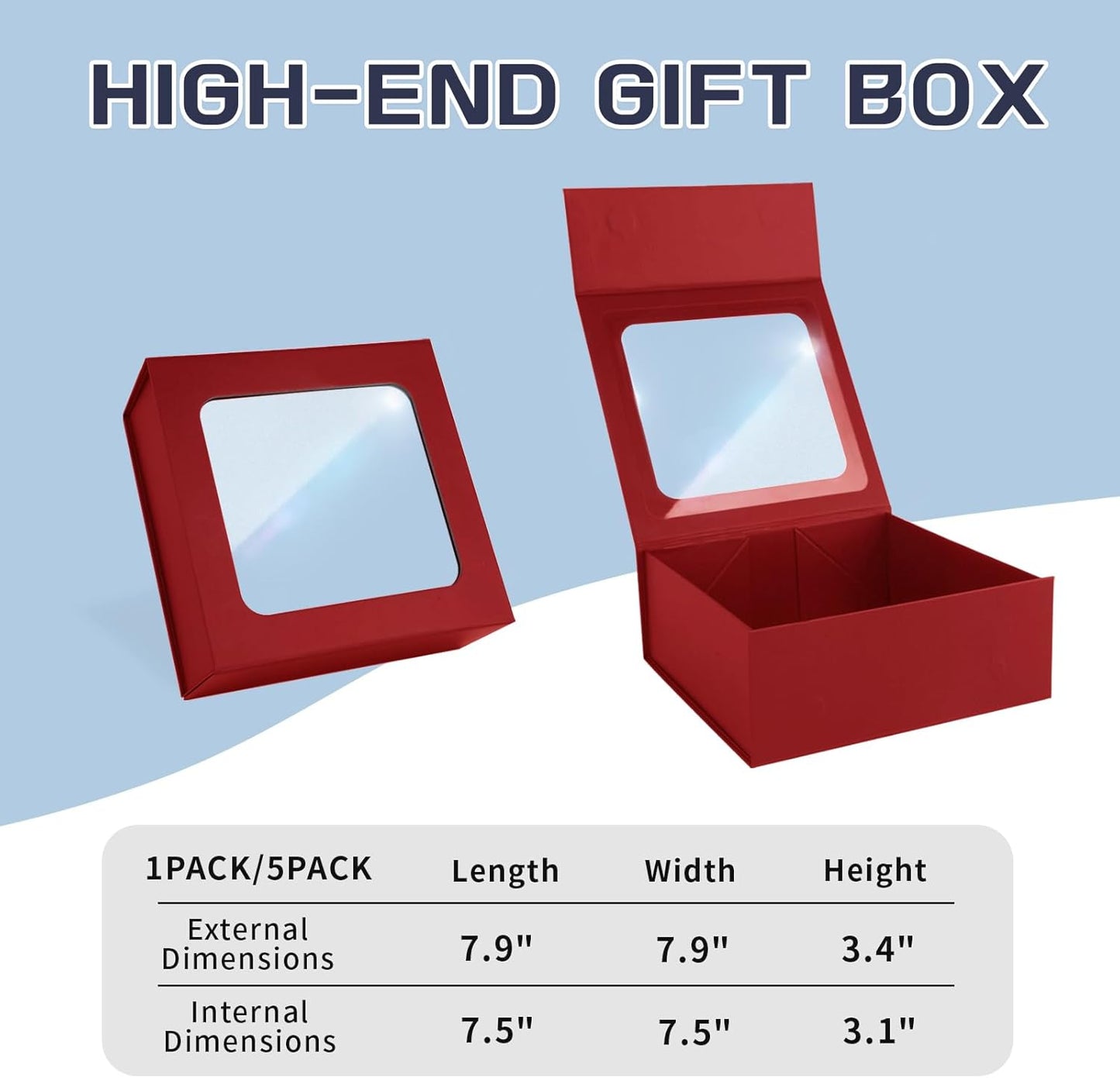 Red Gift Boxes with Window,7.5"x7.5"x3.1" Bridesmaid Boxe for Gift Giving,Birthday Gift Box with Magnetic,Closure Lid Gift Boxes for Presents,Cute Boxe,Luxury for Gift Packaging,Gift Box for Wrapping Gifts