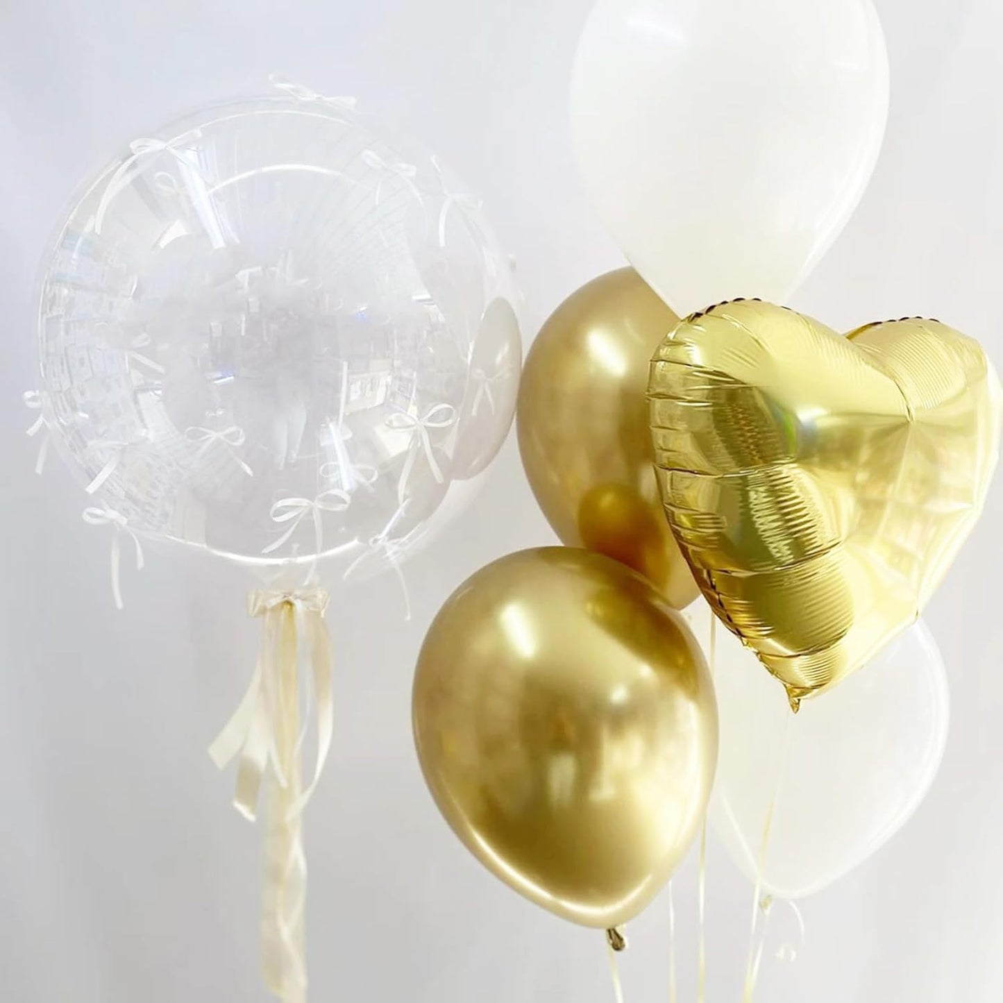 Gold White Heart Balloons,12Pcs 18 Inch Metallic Gold Cream Foil Love Heart Shaped Balloons for Birthday Party Wedding Engagement Anniversary Graduation Baby Shower Valentines Day Decorations