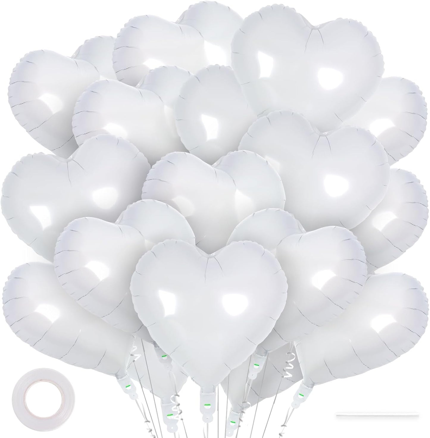 24 White Heart Balloons, 18 inch Heart Shape Foil Balloons for Love, Valentine, Birthday, Wedding, Engagement, Baby Shower & Valentine Day Decorations