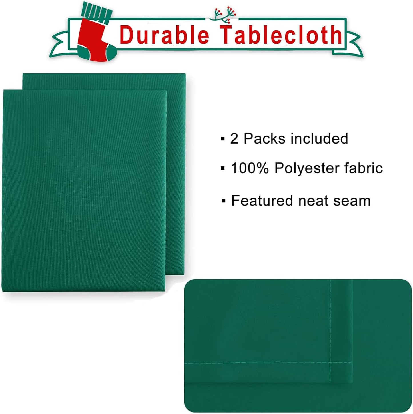 Hiasan 2 Pieces Rectangle Tablecloth - Waterproof Washable Polyester Table Cloth for Dining Room Birthday Party, Emerald Green, 54 x 80 Inch