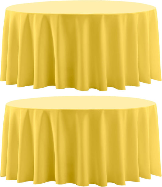 Round Tablecloth 2 Pack 90 Inch Yellow Tablecloths Washable Decorative Linen Polyester Table Clothes Cover for Dining Table Banquets Buffet Parties and Wedding