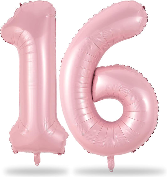 Pastel Pink 16th Birthday Balloons for Girls, 40 Inch Mylar Self Inflating 16 Balloon Number, Big Foil 1 & 6 Helium Number 16 Balloon for Women Birthday Party Decorations Anniversary Decor Supplies