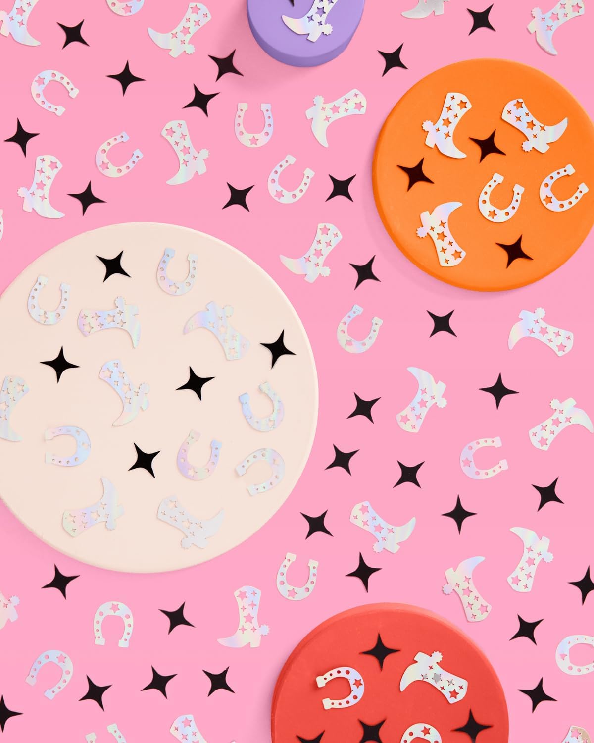 xo, Fetti Black + Iridescent Western Confetti - 200 pc | Rodeo Bachelorette Tablescape, Ranch Birthday Party Decoration, Cowgirl Table Decor, Cowboy Kids Party Supplies