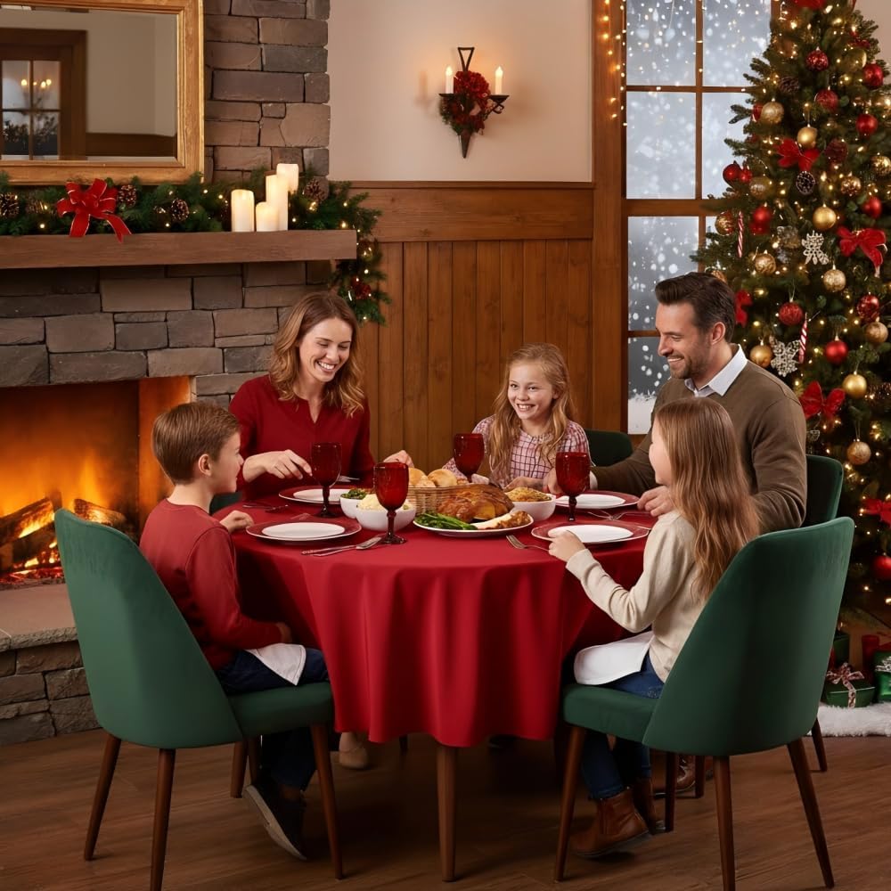 sancua Round Tablecloth - 60 Inch - Water Resistant Spill Proof Washable Polyester Table Cloth Decorative Fabric Table Cover for Dining Tables and Buffet Parties, Christmas Red