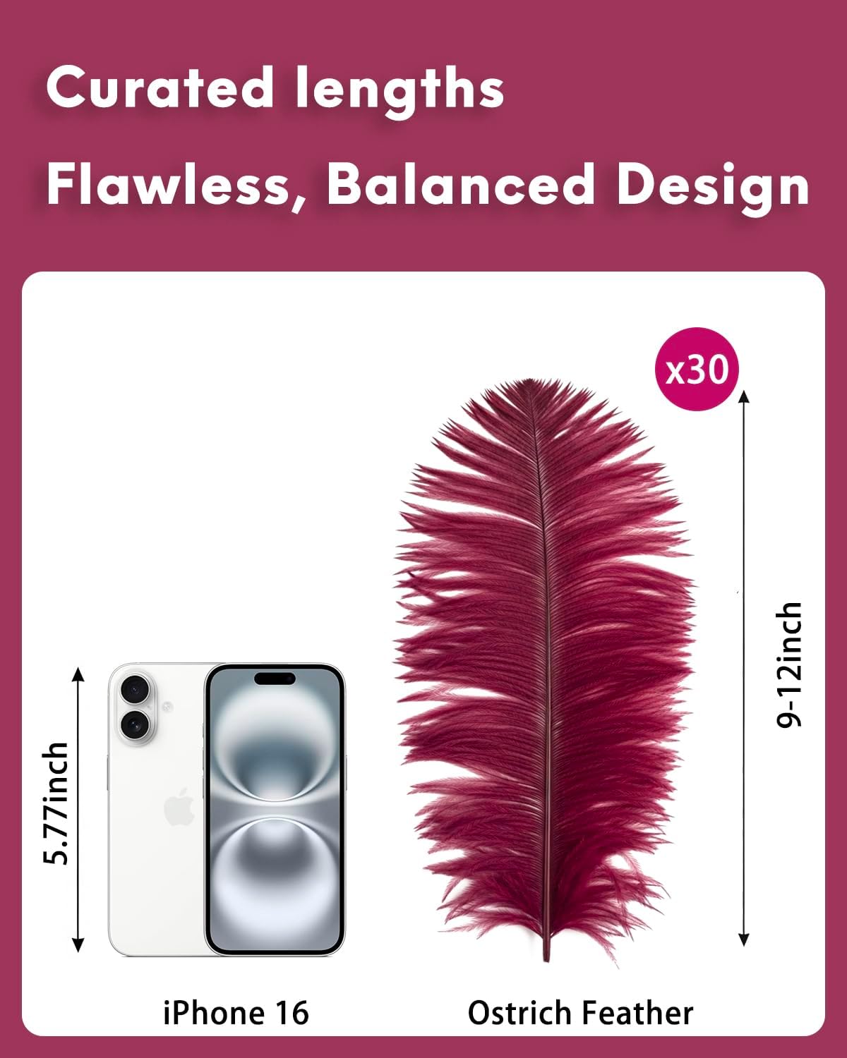 NEWONG 30pcs Wine red Ostrich Feathers Natural Bulk 9-12in（23-30cm） Vase Craft Wedding Home Party Centerpieces Christmas Day Decoration