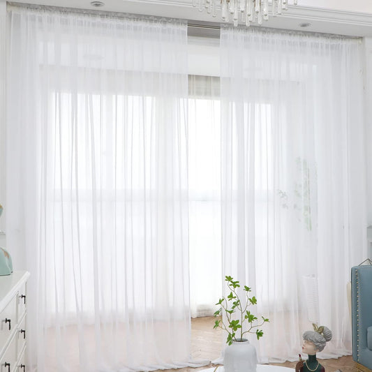 Window White Sheer Curtains 145 Inches Long 2 Panels Sheer Curtain Basic Rod Pocket Panel for Bedroom Children Living Room Yard Kitchen (White, 52" W x 145" L | 2 pcs)