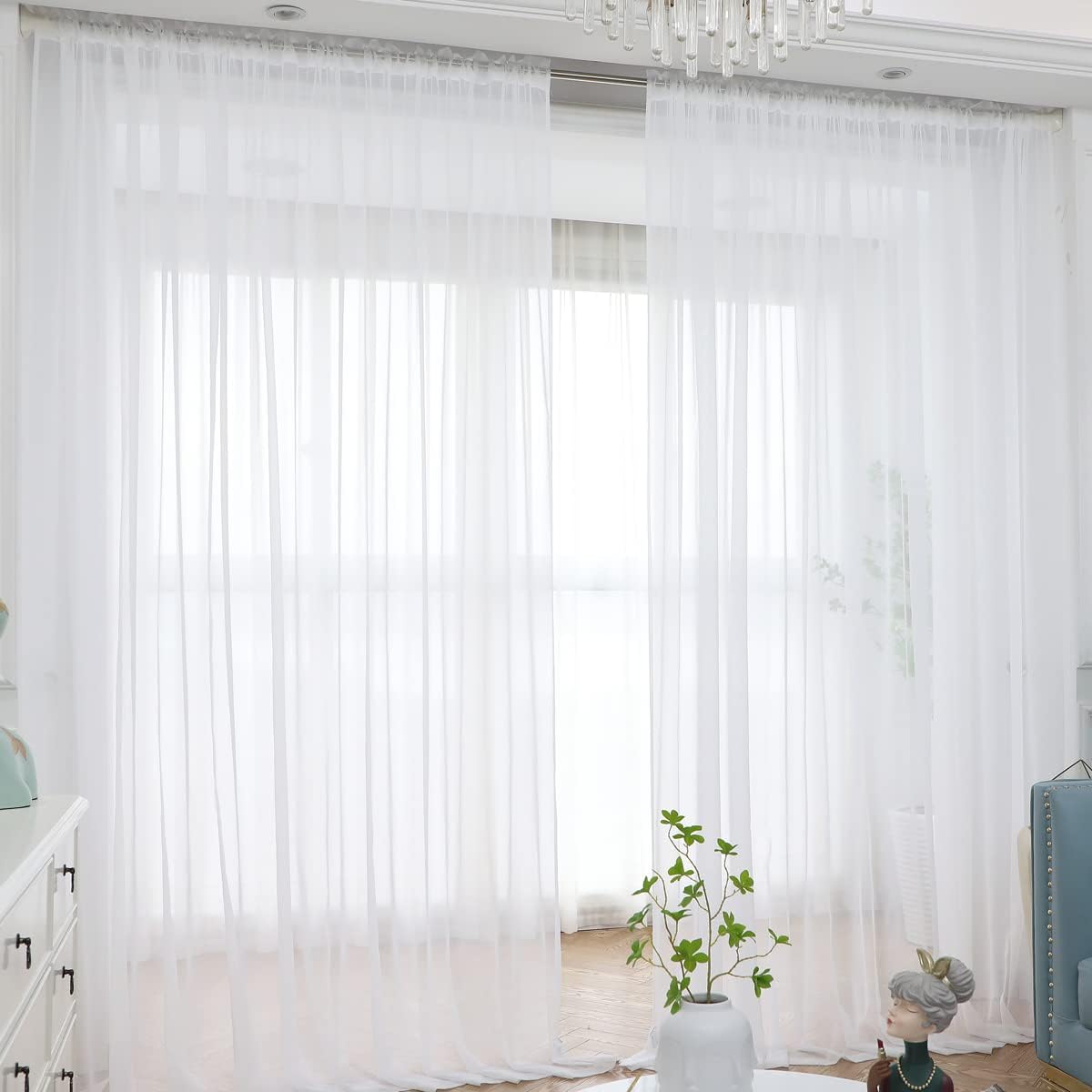 Window White Sheer Curtains 84 Inches Long 1 Panel Sheer White Curtains Basic Rod Pocket Panel for Bedroom Children Living Room Yard Kitchen (White, 52" W x 84" L | 1 pc)