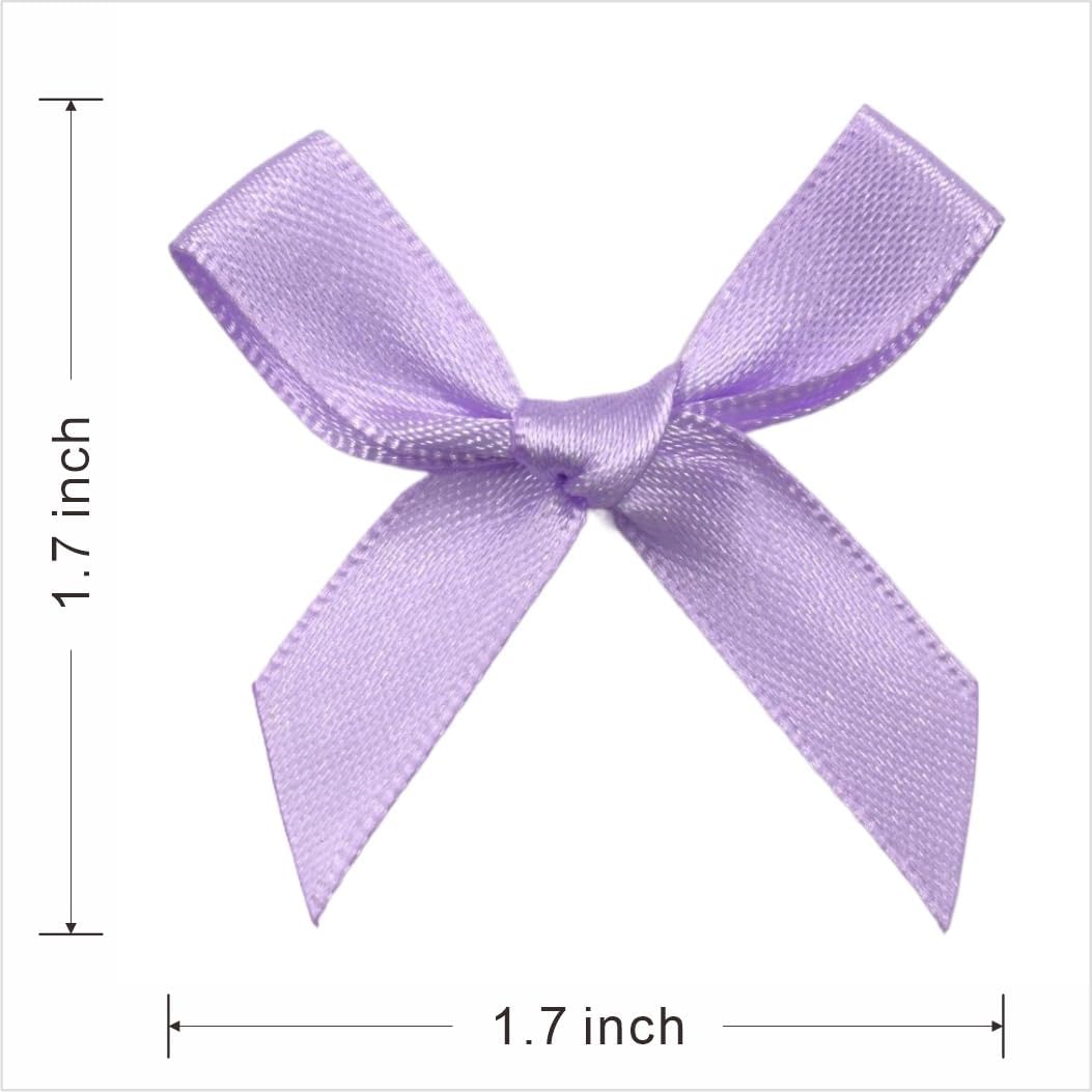 60pcs 1.7" Mini Lavender Ribbon Bows Decor – Small DIY Satin Light Purple Bows for Crafts, Little Bows for Gift Wrapping, Tiny Bow Stickers for Note Card Baby Shower cake and Candle Decorations