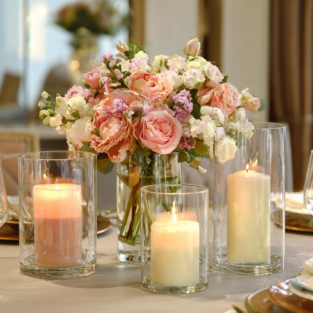 Glass Cylinder Vase for Set of 36 for Centerpieces, 4,4,5 inch Tall Clear Cylinder Vase Bulk Floating Candle Holder Flower Vase for Wedding Table Home Décor and Party