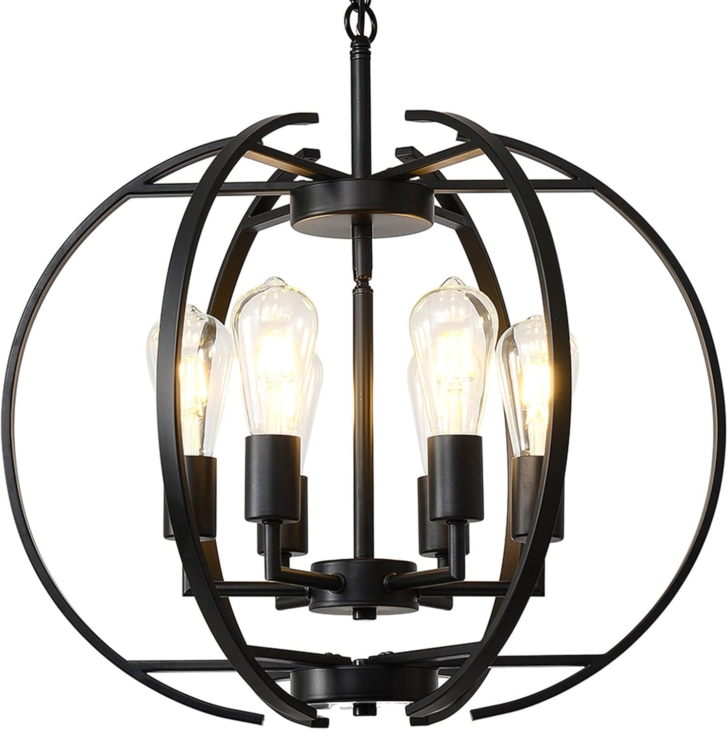 Pendant Lights Globe Black Chandeliers Lighting, Hallway Light Fixtures Ceiling Adjustable Hanging 6 Light for Kitchen, Dining Room, Living Room, Bedroom