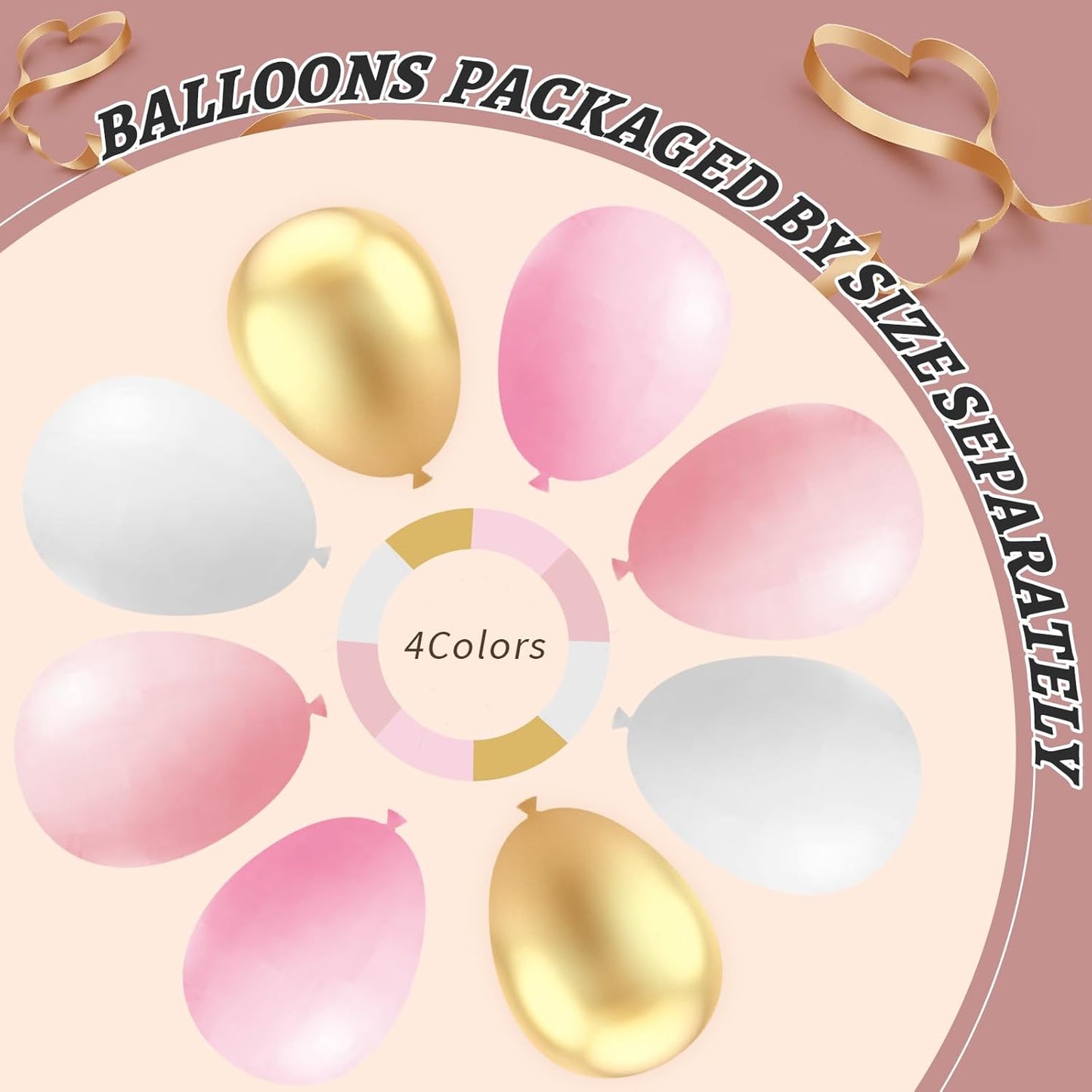412Pcs Pink and White Balloons Arch Kit,18 12 10 5 Inch Pink and Gold Balloon Garland Pastal Pink White for Women Girls Birthday Bridal Baby Shower Decorations