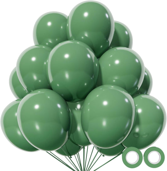 110Pcs Dark Sage Green Balloons Latex Party Balloons 12 inch Round Helium Balloons for Dark Sage Green Themed Christmas Sage Green Balloon (with 2 Ribbons).
