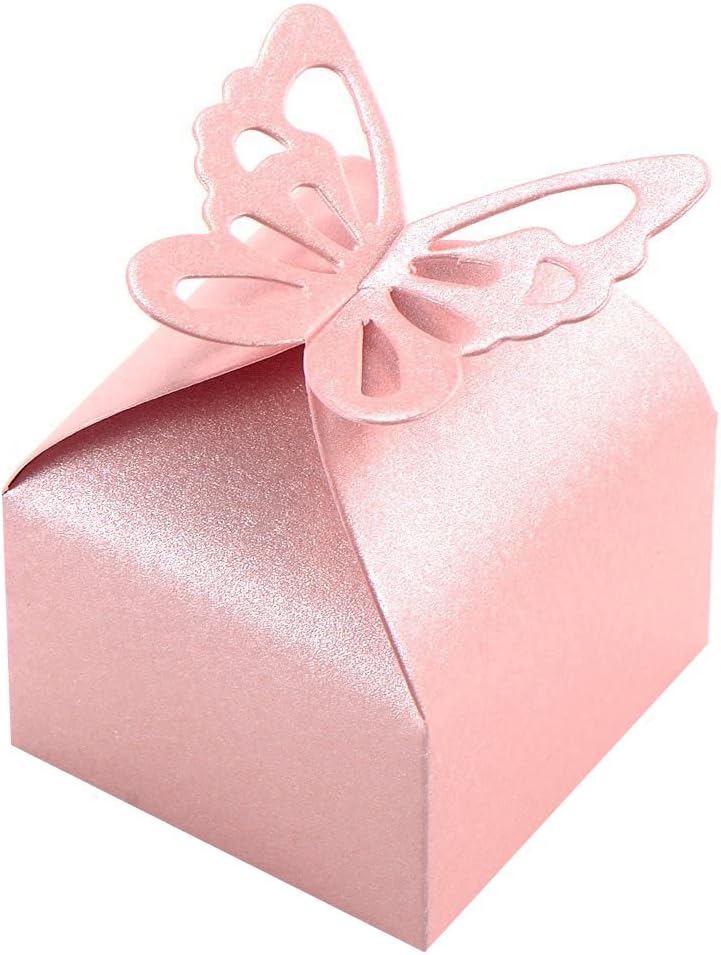 KUPOO 50PCS Small Pink Butterfly Favor Boxes Girl Baby Shower Candy Box Small Butterfly Gift Boxes Party Favors for Wedding Birthday