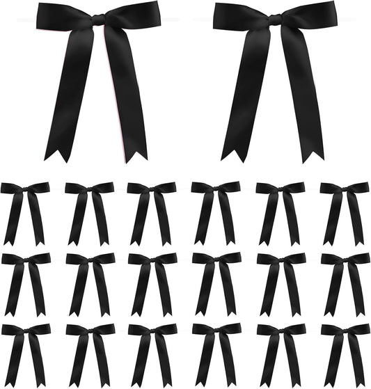 30Pcs Satin Ribbon Black Bows 5x7 Inch Twist Tie Bow for Gift Wrapping Champagne Bottle Cake Treat Bag Craft DIY Gift Christmas Birthday Party Balloons & Garland Home Decor