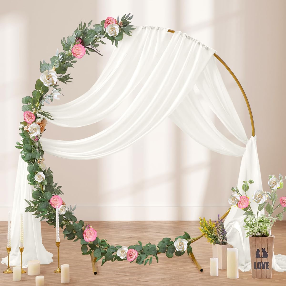 Ivory Wedding Arch Draping Fabric 29" x 20 FT White Drapes for Backdrop Sheer Curtains Wedding Drapes for Romantic Bridal Baby Shower Decorations Ceremony Birthday Party Fall Outdoor Events