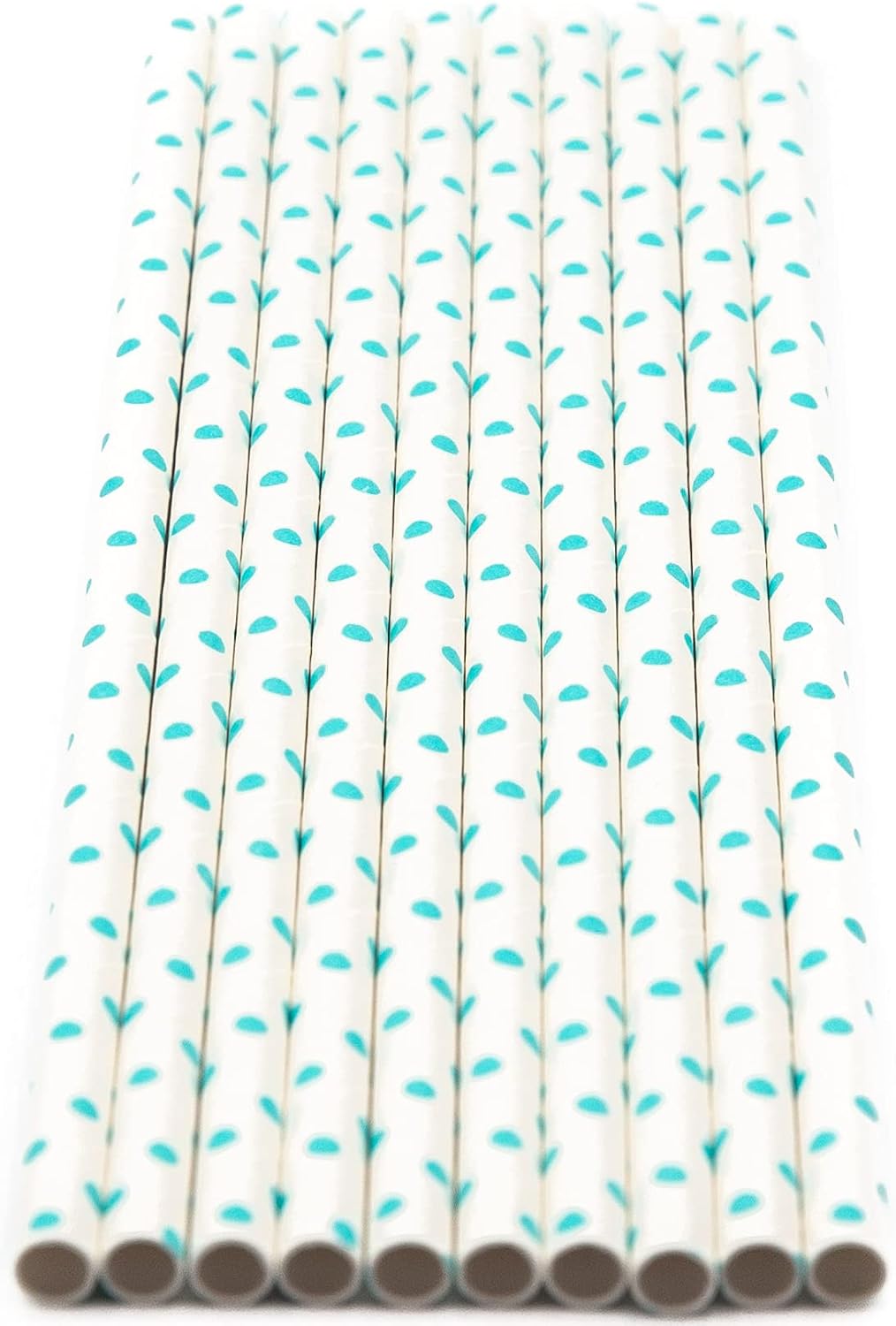 Pack of 900 Teal Blue Polka Dot Biodegradable 4-Ply Paper Drinking Straws (Compostable, Non-toxic, BPA-free)