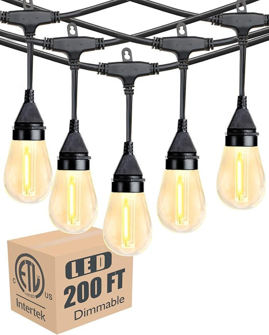 Lightdot 200 FT (2x100FT) Outdoor Led Patio Lights, ETL Listed Led String Lights with Shatterproof Edison Vitage Bulbs, Commercial Grade Hanging Light for Patio Cafe Bistro Backyard