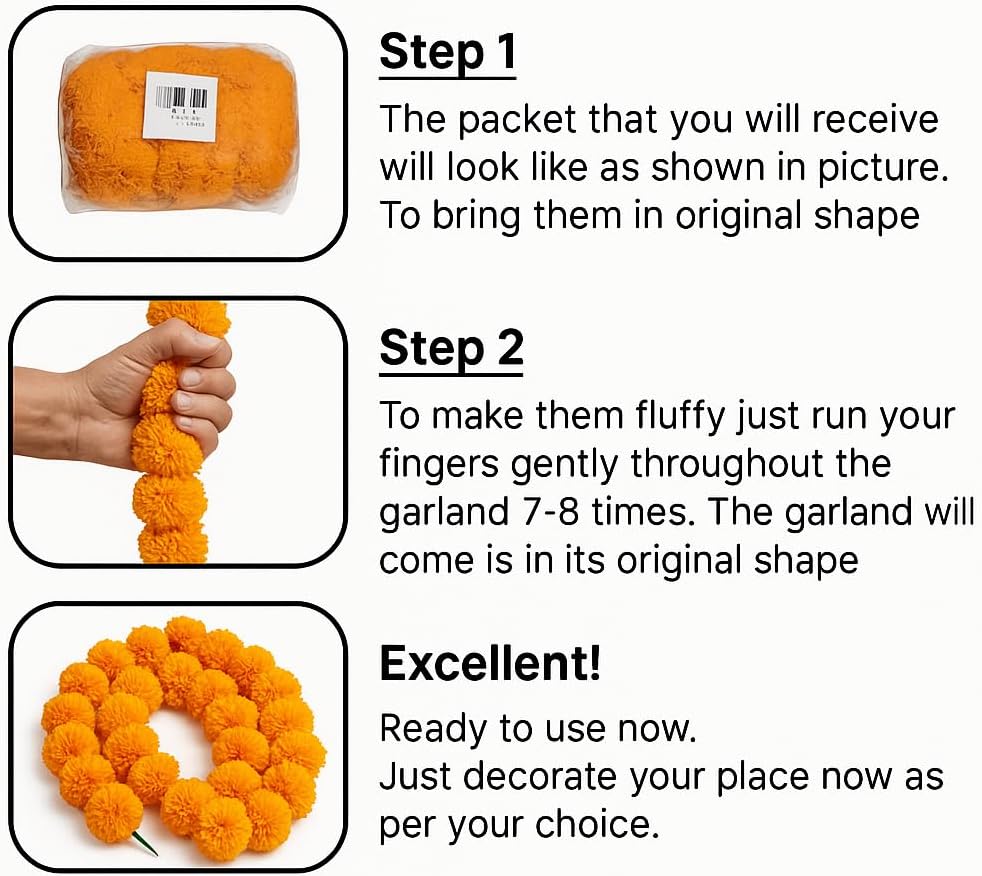 Marigold Garlands for Decorations - Wedding, Halloween, Day of The Dead Pack of 5 - Indian Decor for Pooja, Flower Garland for Decoration (4 to 4.5 Ft) Hashcart®