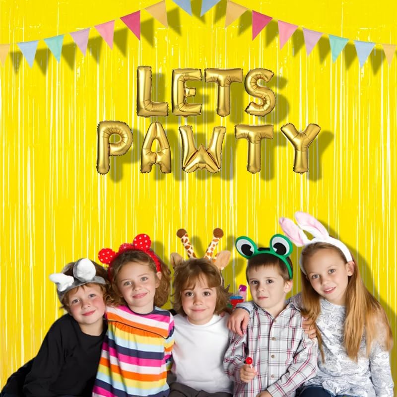BRAVESHINE Foil Fringe Curtain Backdrop - 2 Pack Yellow Tinsel Photo Booth Backdrop Party Streamers for Easter, Birthdays, Christmas, Lemon, Pineapples, Kids' Party Decorations