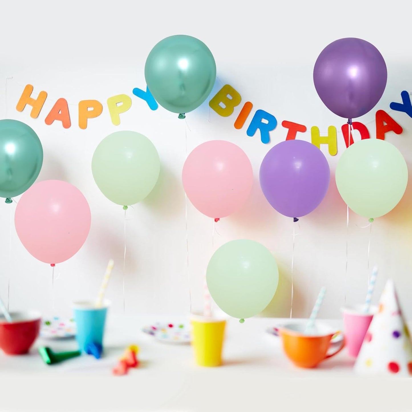 Patimate Mermaid Party Balloons Set, 50 pcs 12 inch Pastel Purple Pink Green Metallic Purple Green Latex Balloons Kit for Girls Mermaid Birthday Baby Shower Under The Sea Party Decorations