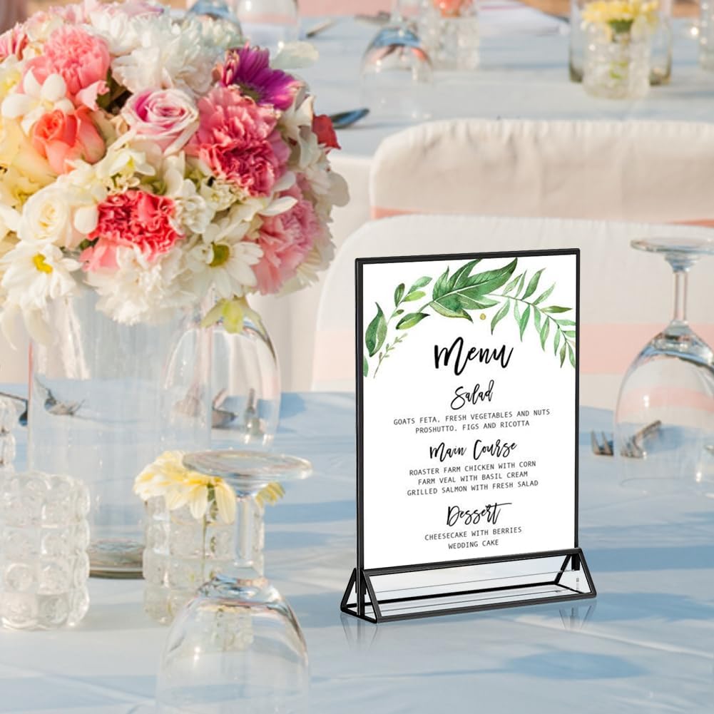 5" x 7" Black Acrylic Sign Holders, 12PCS Wedding Table Numbers Sign Holder, Double Sided Acrylic Black Frame Sign Holders Display Stand for Wedding Table Numbers, Restaurant Sign, Menu, Photo