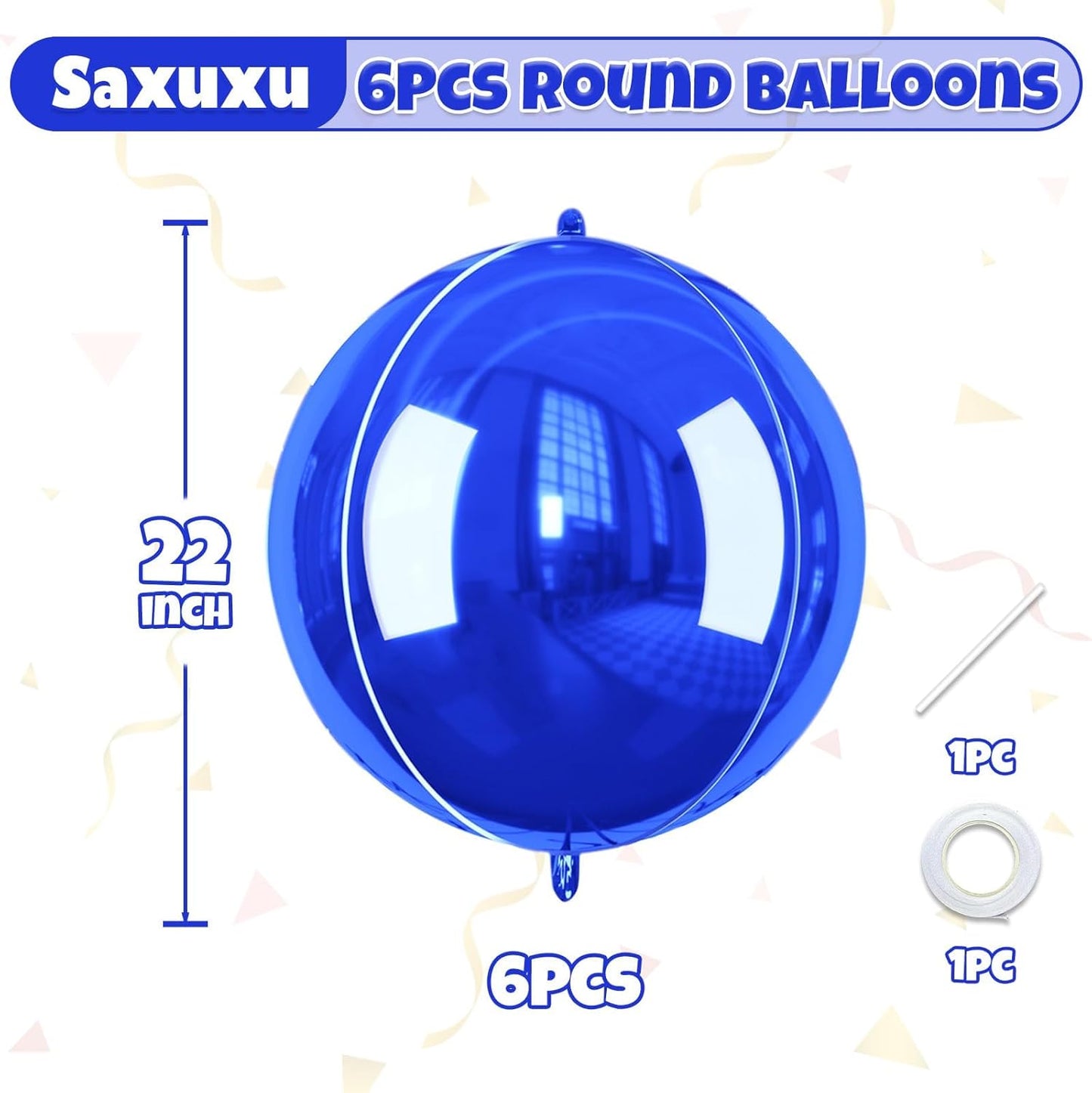 Giant 4D Foil Balloons, 6Pcs Large Metallic Royal Blue Round Balloons, 22 Inch Big Round Foil Balloon for Blue Sea Birthday Party Baby Shower Wedding Decorations