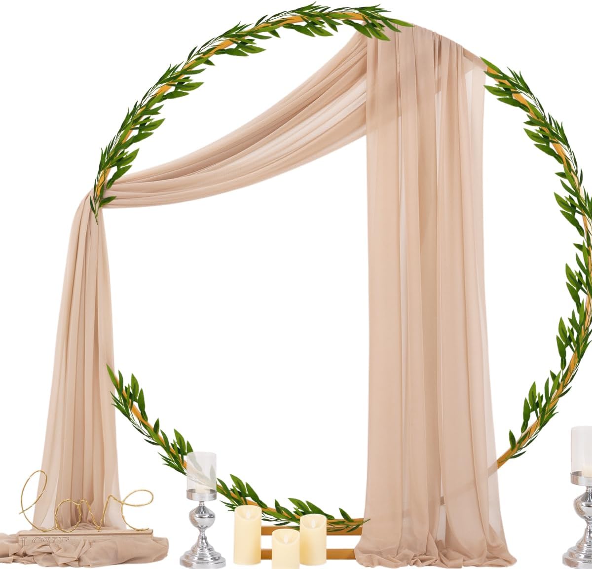 Socomi Wedding Arch Draping Fabric 29" x 20Ft 4 Panels Nude Sheer Outdoor Curtain Drapes Extra Long for Bridal Baby Shower Ceremony Birthday Party Decor