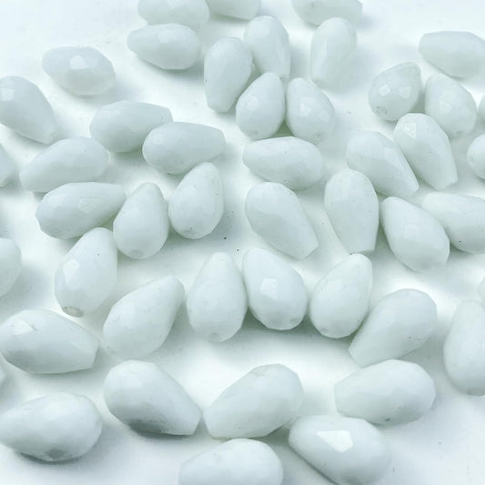 200pcs 4x6mm Teardrop Crystal Glass Beads Vertical Hole Faceted Glass Teardrop Spacer Beads for Bracelets Necklace Earring DIY Jewelry Making Craft(White)