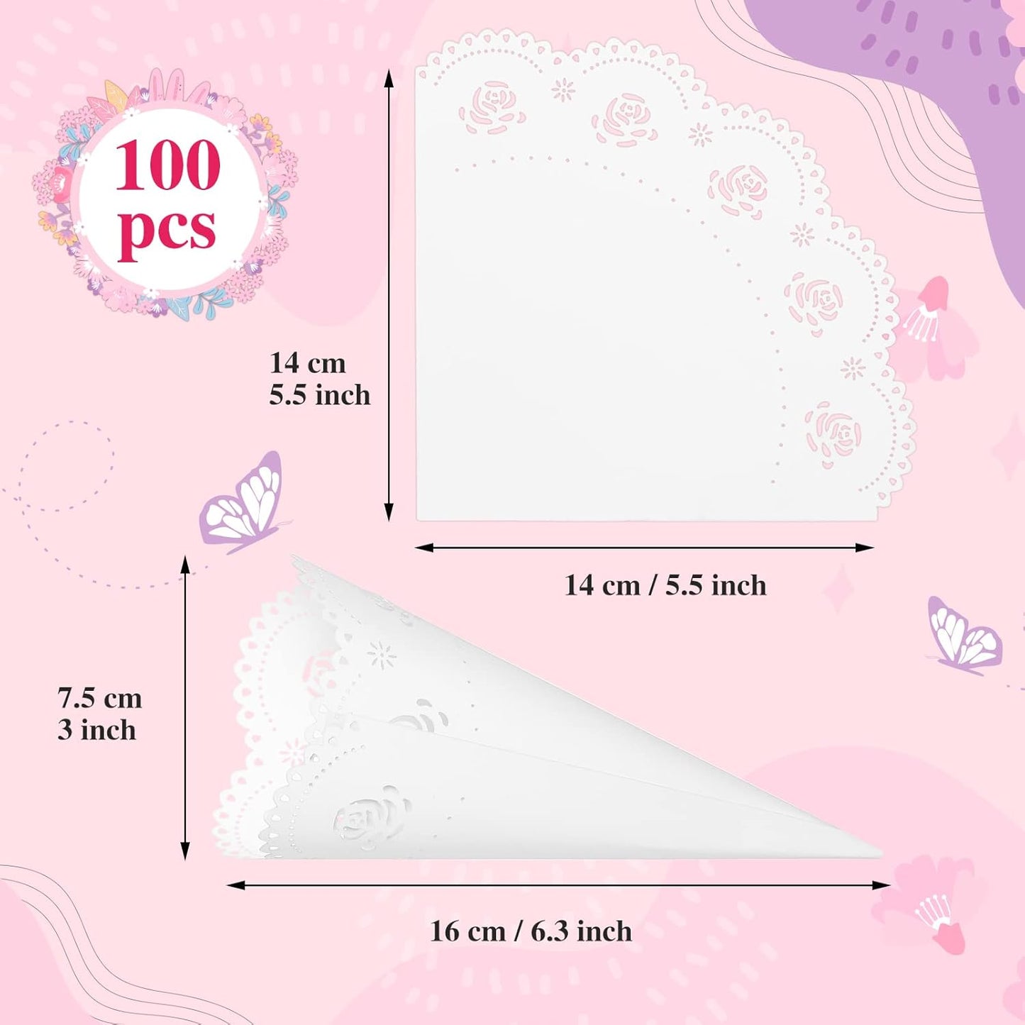 GWHOLE 100 Pcs Rose Confetti Petal Cone for Wedding Party, White