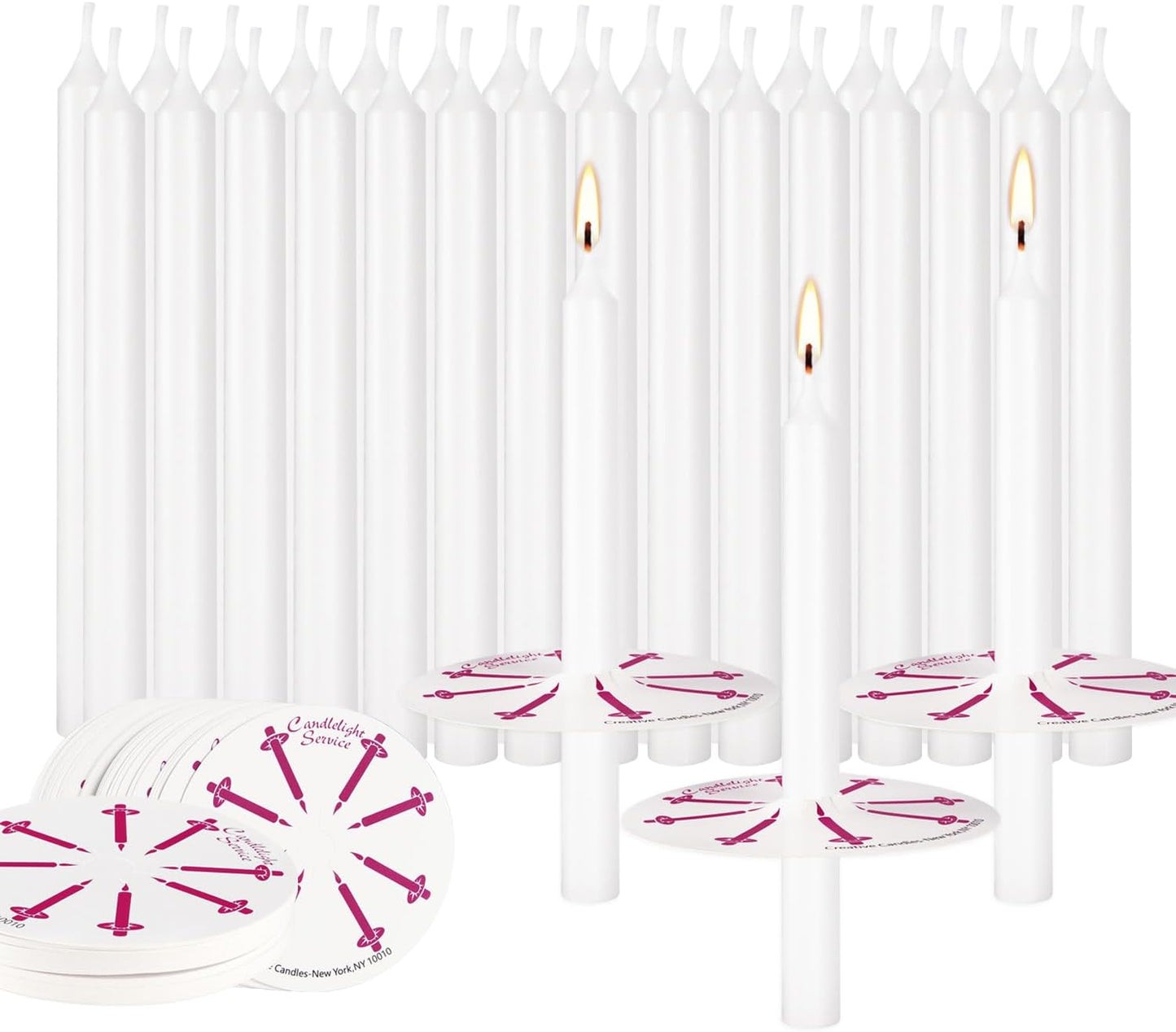 300Pack White Taper Candles with Drip Guards & Paper Holders - 5 Inch Odorless Religious Candles for Church Prayers, Sabbath Ceremonies, & Home Decorations……