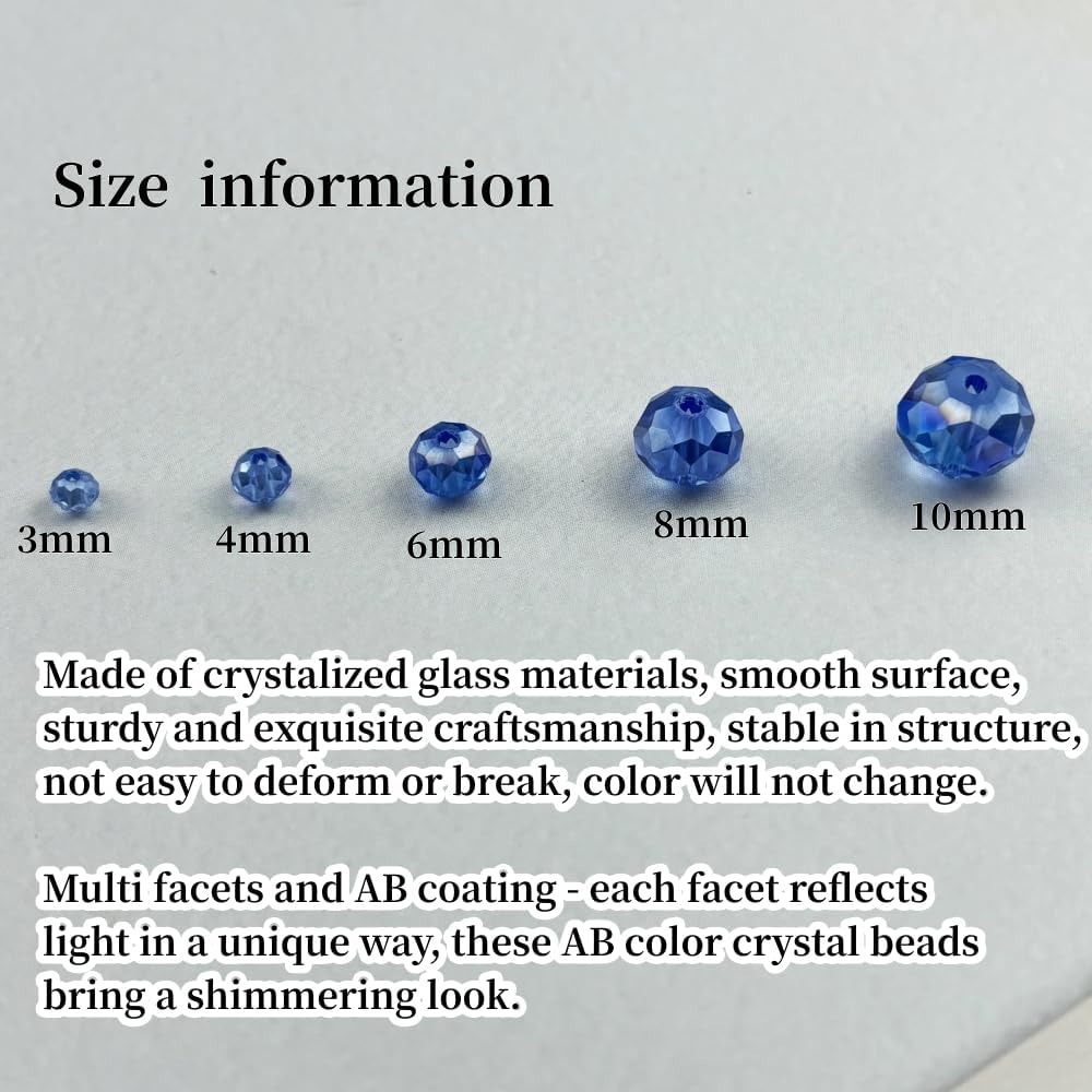 200pcs 6mm Crystal Glass Beads for Crafts Faceted Rondelle Glass Beads for Jewelry Making Crystal Spacer Beads for Necklaces Bracelets Earrings DIY Craft(Light Blue AB)