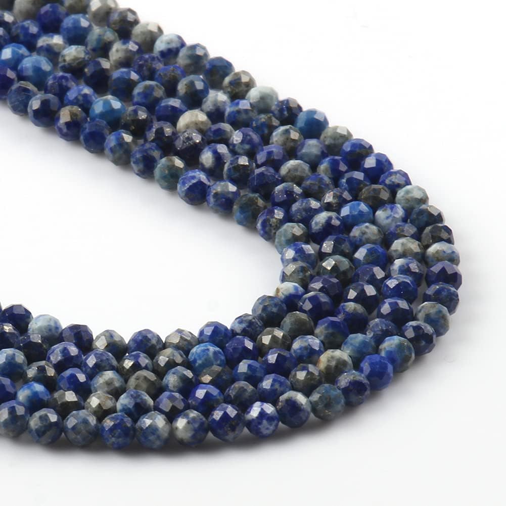 Song Xi 120pcs 3mm Natural Lapis Lazuli Gemstone Beads Faceted Round Loose Stone Beads for Jewelry Making