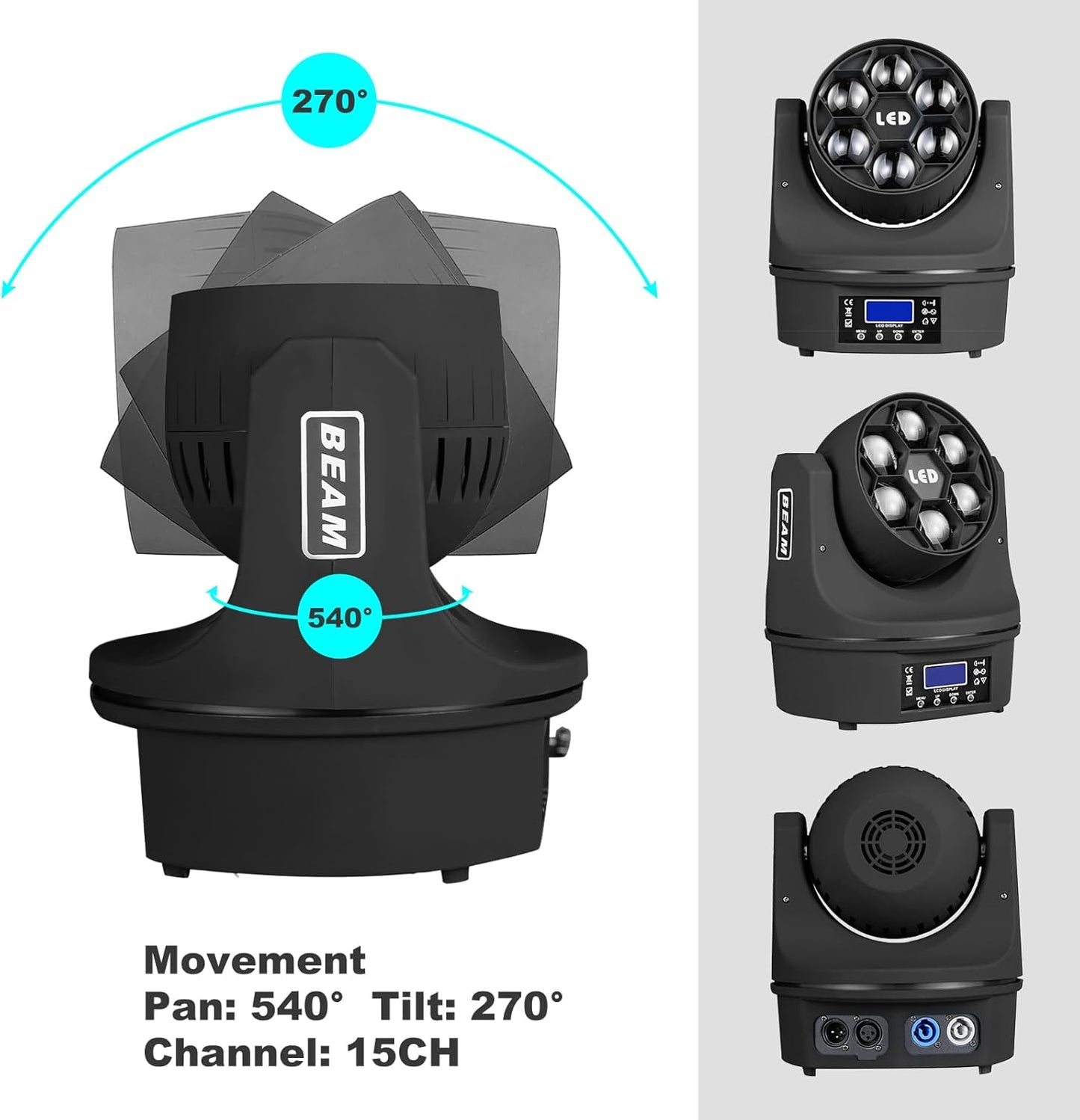 Moving Head Light 6x15W Mini Bee Eye Dj Light RGBW 4in1 LED Stage Lighting Rotate Beam Effect DMX512 Sound Activated for dj bar Parties Wedding Bar Church Show 2 Pack