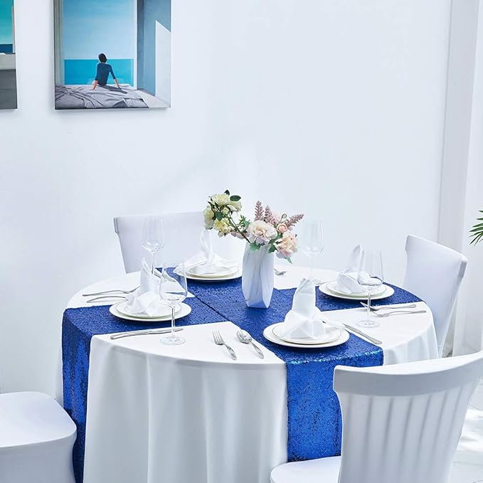 6 Packs 12 x 72 inches Royal Blue Sequin Table Runner, Glitter Runner for Birthday Party Supplies Decorations Wedding Bachelorette Holiday Celebration Bridal Shower Baby Shower