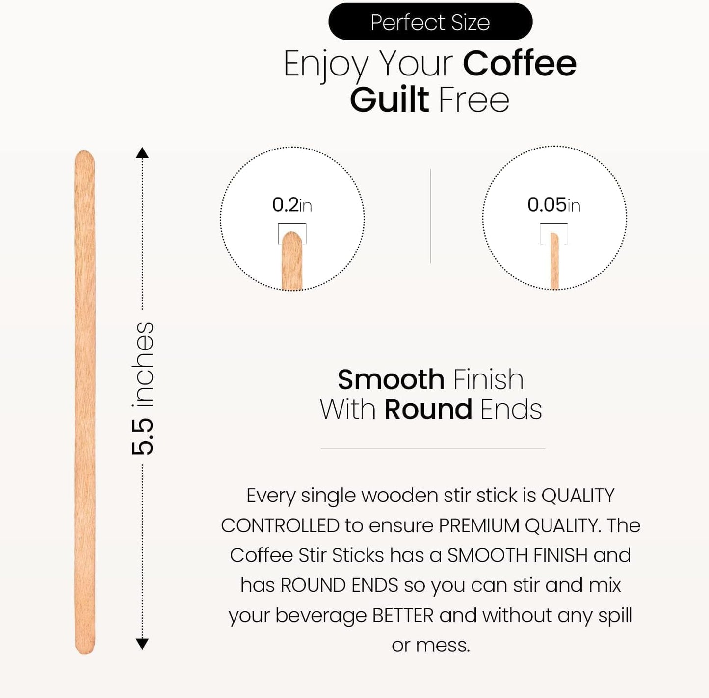 Coffee Stirrers Disposable Wooden Coffee Stir Sticks - Round-End Birchwood 5.5 Inches Large Wooden Stir Sticks - Pack of 2000 Wood Stir Sticks