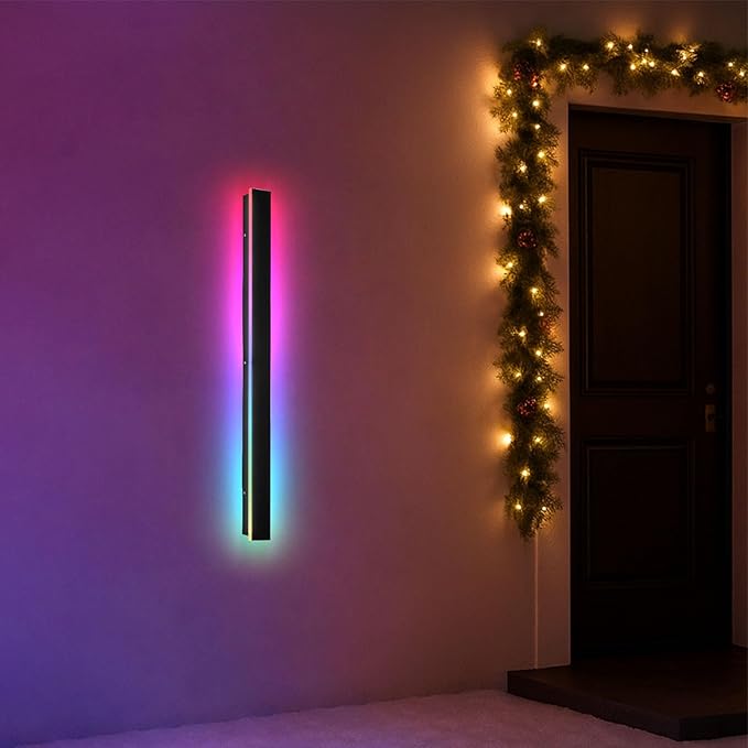 59 in Modern Outdoor Wall Light, 2 Pack Long Wall Sconce Outside, Led RGB/White/Dimmable, Linear Exterior Lighting Fixtures with Remote App for Party Gathering Garage