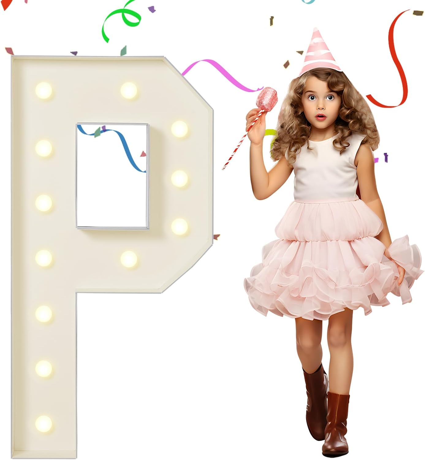 EUFONY Marquee Letters 4 Feet Tall, 4 FT Marquee Light Up Letters, Giant Light Up Letters 4FT for Birthday Party Baby Shower Gender Reveal Graduation Prom Decorations, Letter P with LED Lights DIY Kit