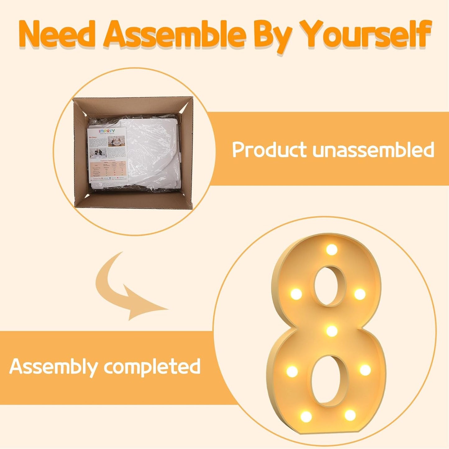 Marquee Numbers 3 Feet Tall Large Light Up Numbers 8th 18th 80th Birthday Decorations Girl Boy Big Yellow Light Outdoor Anniversary Decorations Balloon Arch Kit Party Backdrop 8