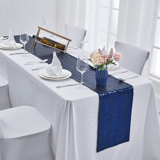 10 Packs 12 x 72 inches Navy Blue Sequin Table Runner, Glitter Runner for Birthday Party Supplies Decorations Wedding Bachelorette Holiday Celebration Bridal Shower Baby Shower