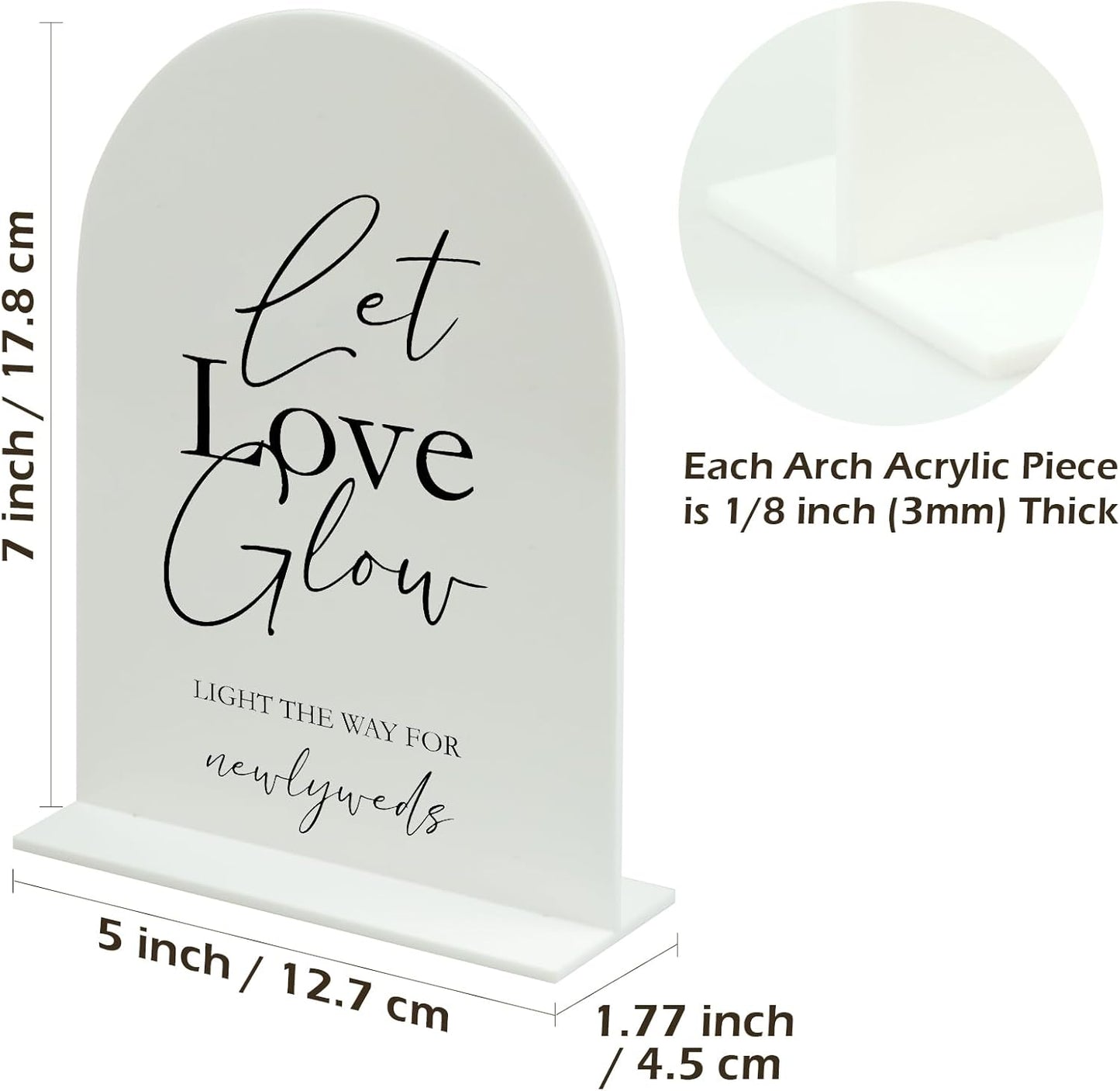 Acrylic Let Love Glow Sign with Stand- 5"x7" White Arched Wedding Sign and Base,1/8" Thick | Modern Calligraphy Black Lettering Arch Acrylic Sign for Wedding Reception & Party(5x7Inch, White)