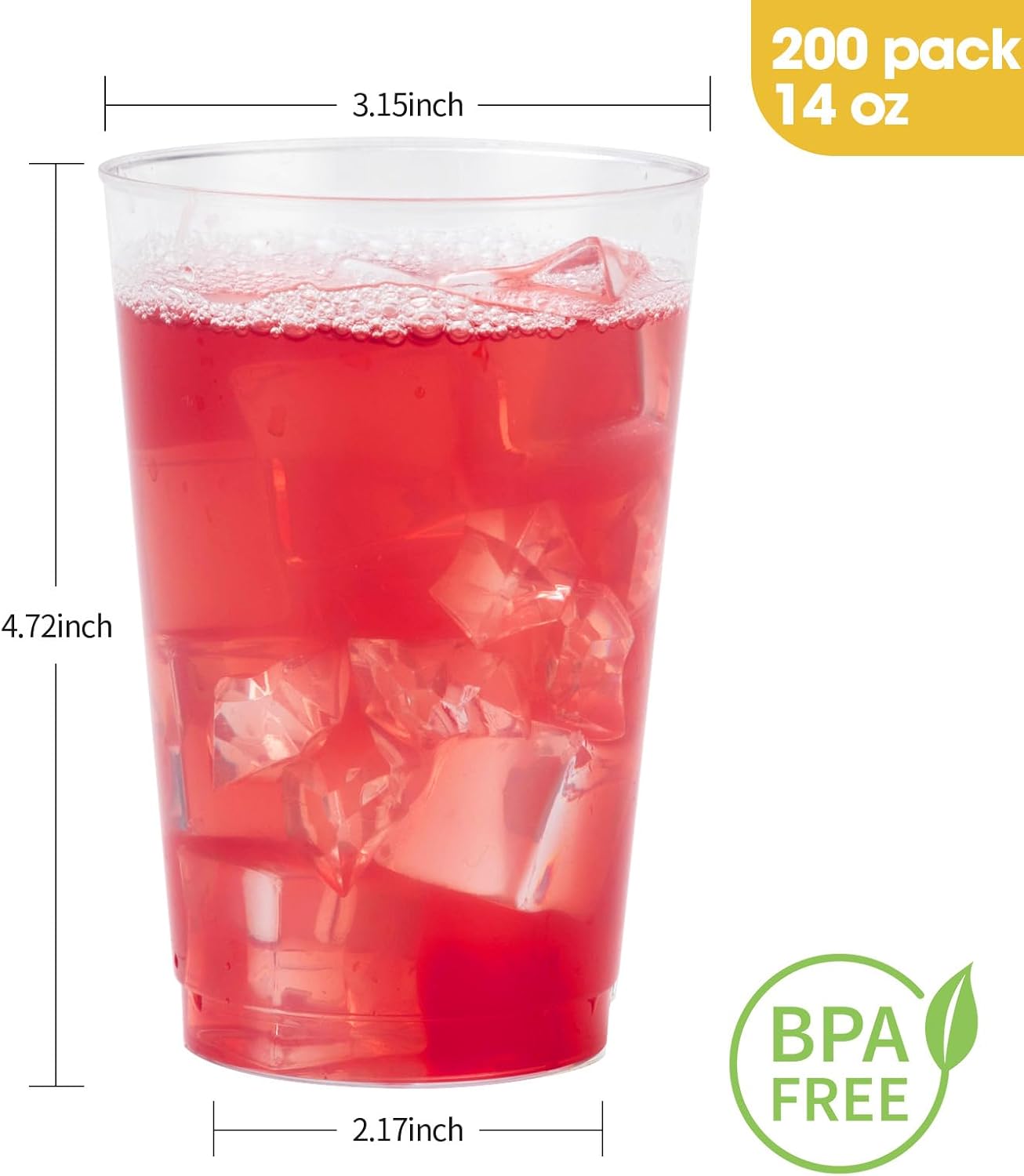 Goodluck 200PCS 14oz Clear Plastic Cups for Party, Disposable Clear Plastic Cups, Cocktail Glasses for Wedding Thanksgiving, Christmas, and Parties