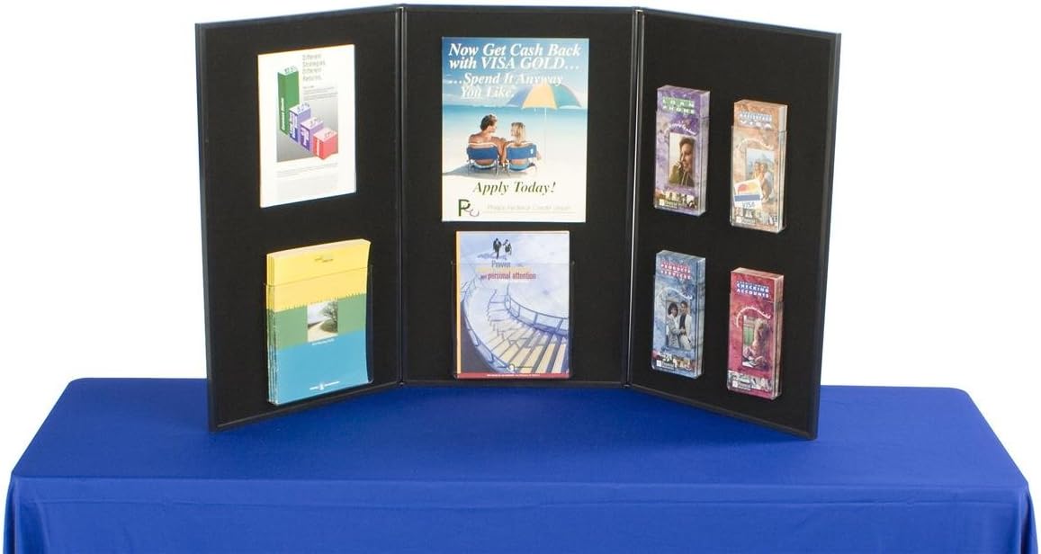 3-Panel Tabletop Display Board, 54 x 30 - Black and Gray Hook & Loop-Receptive Fabric, for Exhibitions and Trade Shows