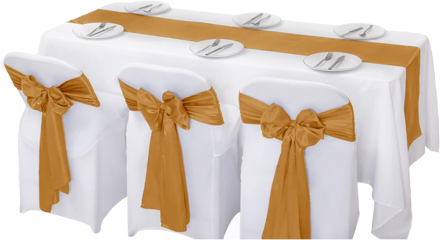 6Pack Table Runner 12 x 108 Inches Satin Silk Table Runner for Wedding, Birthday Party, Banquets, Graduations Decoration, fit Rectange and Round Table-Gold