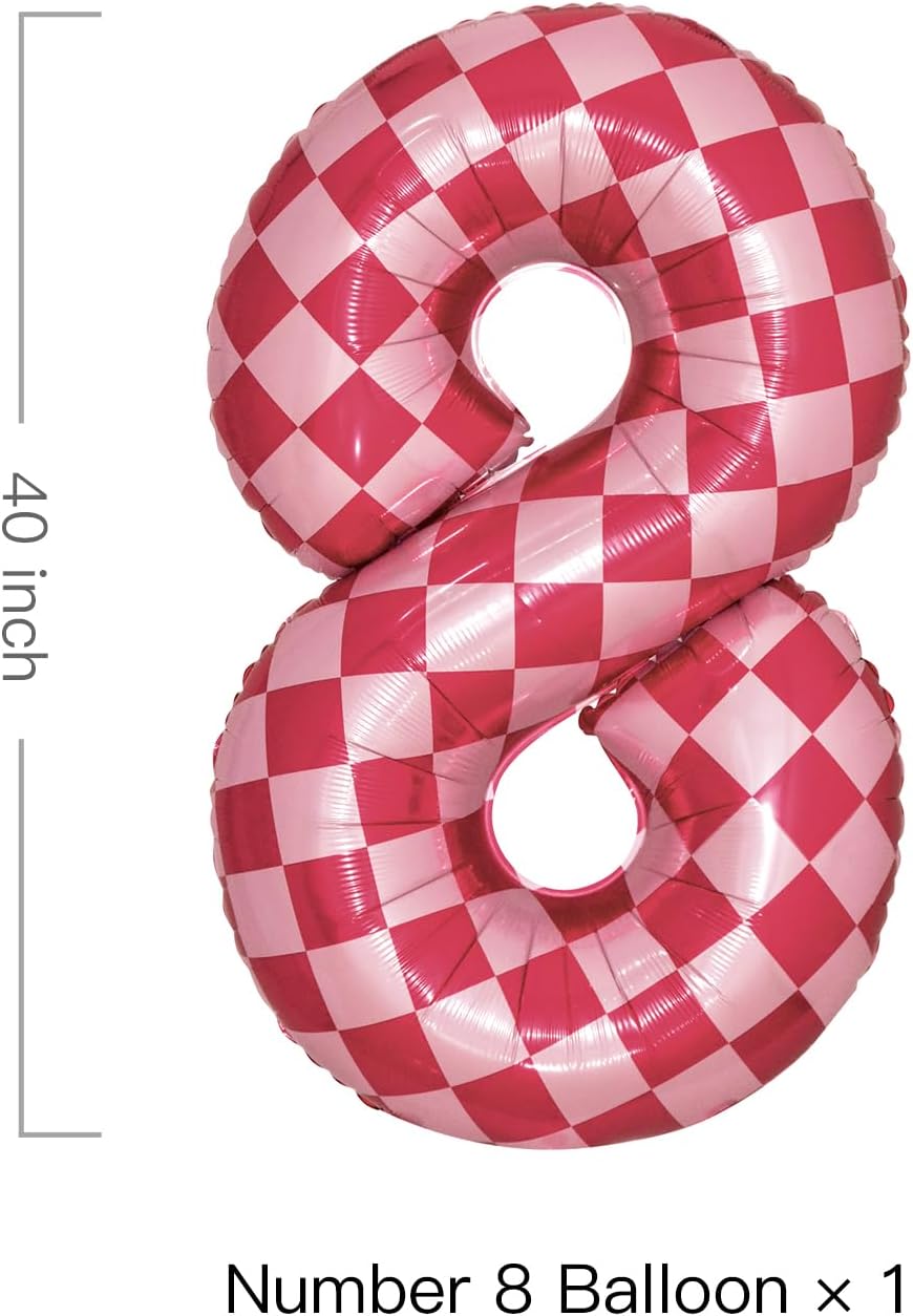 40 Inch Pink Checkered 8 Balloon Large Hot Pink Number Balloons for Girls 8th Birthday Decorations Pink Number 8 Balloon