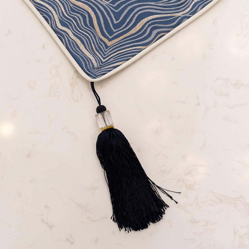 Avigers 12 x 90 Inch Decorative Luxury Abstract Striped Navy Blue Table Runners with Tassels for Home Living Room Bedroom Art Decor Wedding