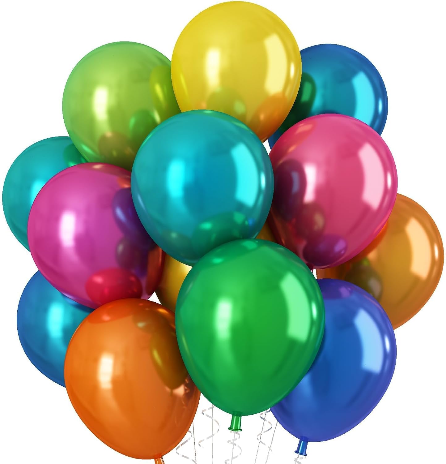 Double-stuffed Metallic Colorful Balloons, 30 Pcs 12 Inch Multicolor Balloons with Double Layer Design for Birthday Party, Wedding, Anniversary, and Celebration Decorations, Includes 10m White Ribbon