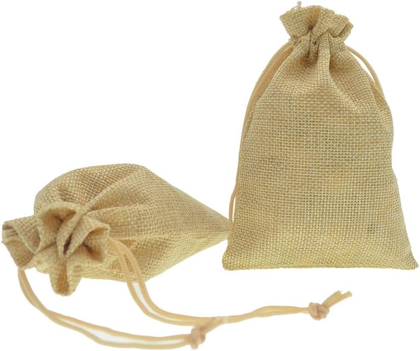 20Pcs Burlap Bags with Drawstring, Small Linen Gift Bags Jewelry Pouches Sacks for Christmas, Wedding Favor, Party, DIY Crafts (Flaxen, 3.9 x 5.5 inch)