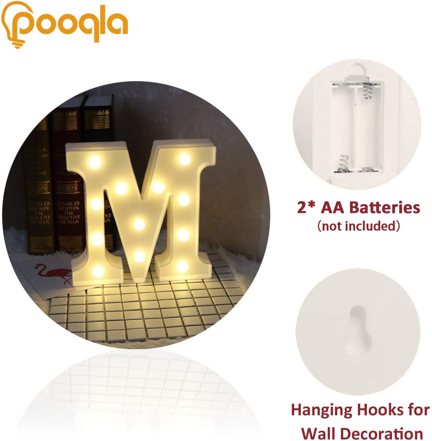 Pooqla LED Marquee Letter Lights Sign, Light Up Alphabet Letter for Home Party Wedding Decoration M
